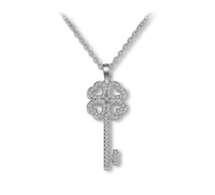 Heart Key CZ Diamond Pendant Necklace