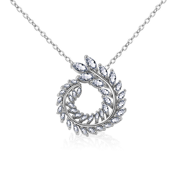 Modern Wreath Marquise Pendant CZ Diamond Necklace