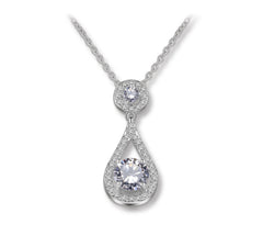 MyKay Round CZ Diamond in Tear Drop Pendant Necklace SV