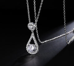 MyKay Round CZ Diamond in Tear Drop Pendant Necklace 2
