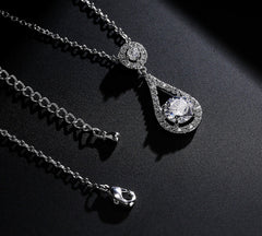 MyKay Round CZ Diamond in Tear Drop Pendant Necklace 3