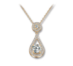 MyKay Round CZ Diamond in Tear Drop Pendant Necklace YG