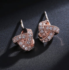 MyKay Romantic Love Knot CZ Diamond Earrings