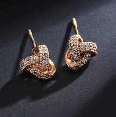 MyKay Romantic Love Knot CZ Diamond Earrings