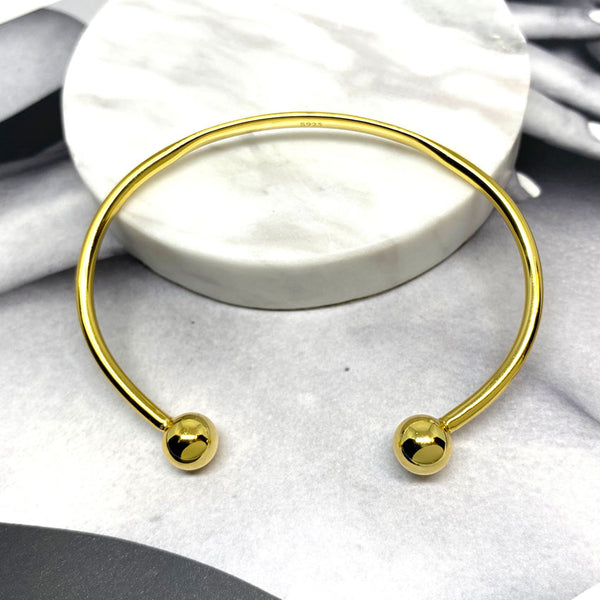 Double Ball Bangle in Sterling Silver Gold Vermeil