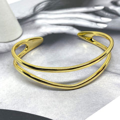 Double Line Geometric Bangle in Sterling Silver Gold Vermeil