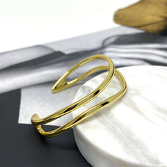 Double Line Geometric Bangle in Sterling Silver Gold Vermeil