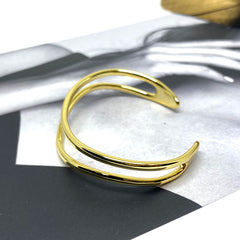 Double Line Geometric Bangle in Sterling Silver Gold Vermeil