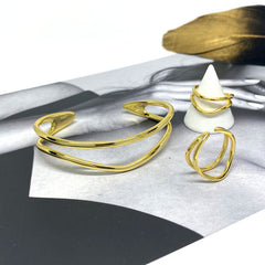 Adjustable Double Line Ring in Sterling Silver Gold Vermeil