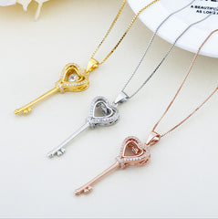 Moving Heart Key Pendant Sterling Silver Necklace