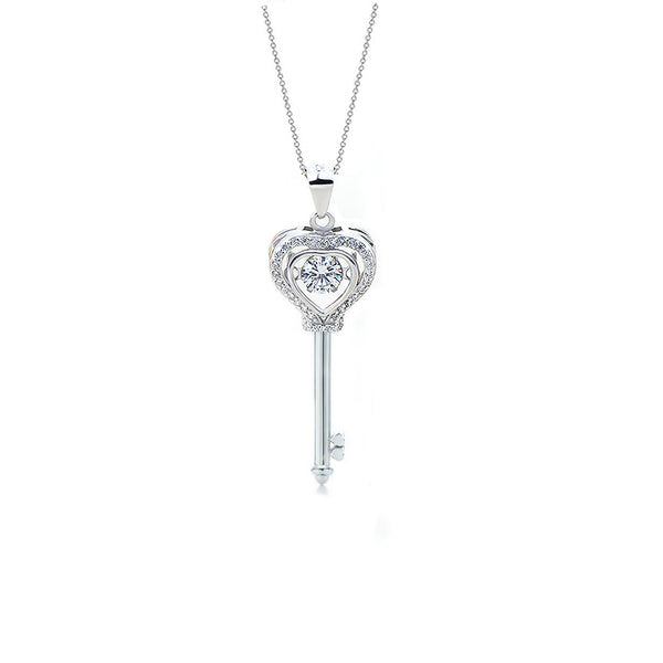 Moving Heart Key Pendant Sterling Silver Necklace