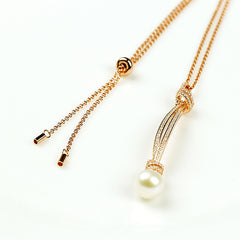 Round Pearl Long Pendant CZ Diamond Sterling Silver Necklace