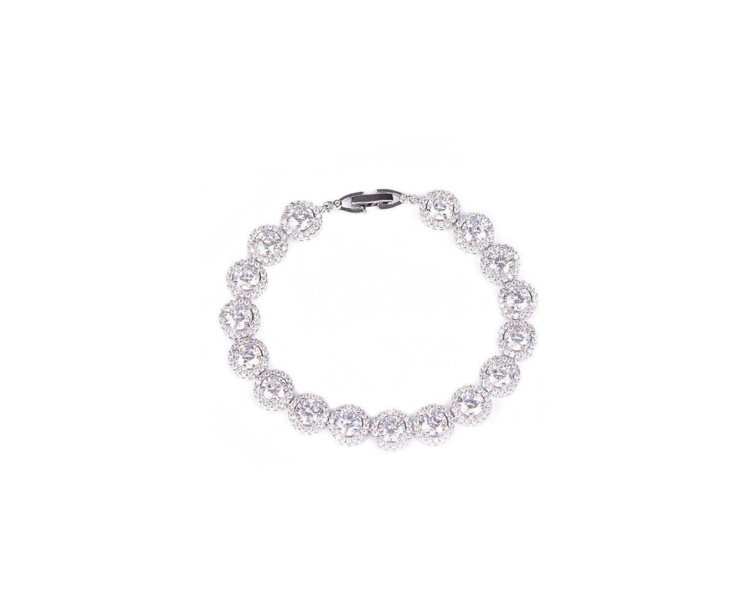 MyKay Elegant Halo Round Cut CZ Diamond Bridal Bracelet WHITE