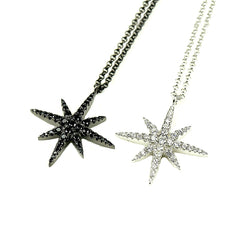 Octagram Star Pavé CZ Diamond Sterling Silver Pendant Necklace
