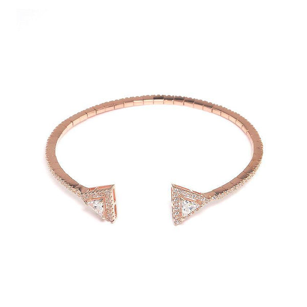 Rose Gold Pavé Halo Triangle Swarovski Element Bangle Bracelet in Sterling Silver