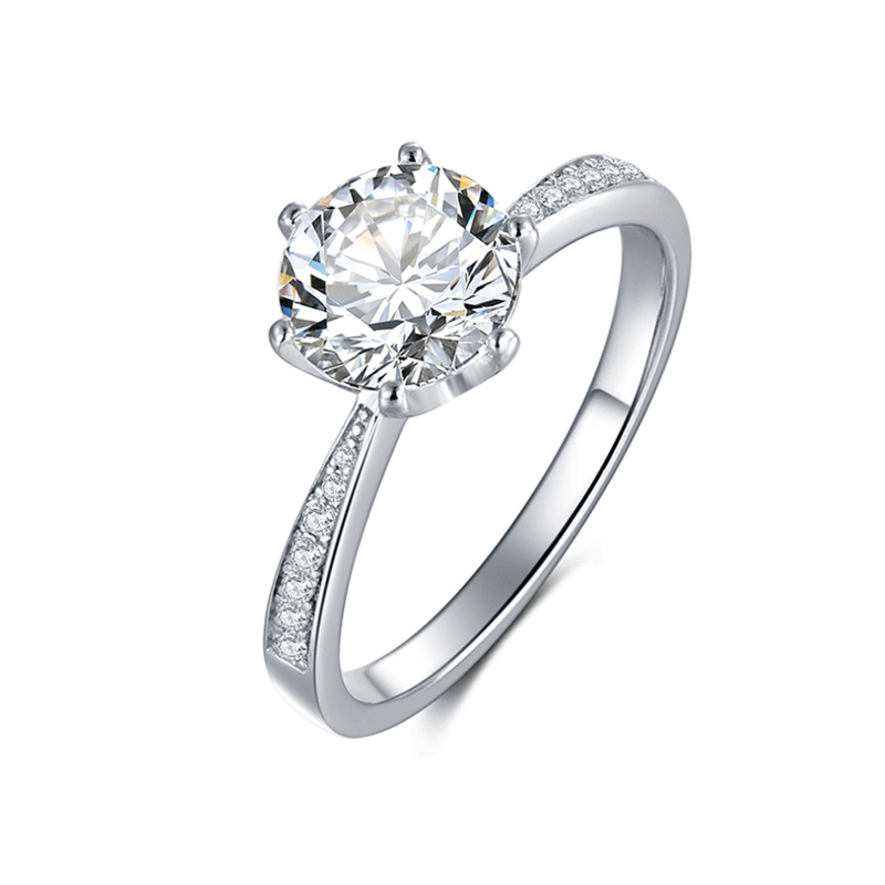 Side Stone 6-Prong 1.0CTW Moissanite Round Solitaire Engagement Ring