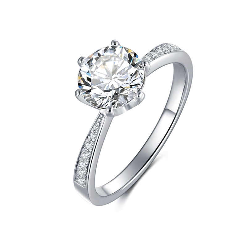 Side Stone 6-Prong 2.0CTW Moissanite Round Solitaire Engagement Ring