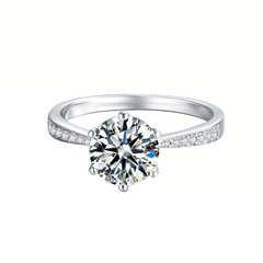Side Stone 6-Prong 1.0CTW Moissanite Round Solitaire Engagement Ring