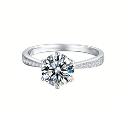 Side Stone 6-Prong 2.0CTW Moissanite Round Solitaire Engagement Ring