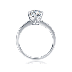 Side Stone 6-Prong 1.0CTW Moissanite Round Solitaire Engagement Ring