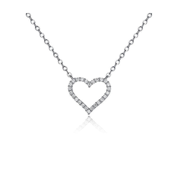 Heart Pendant CZ Diamond Sterling Silver Necklace