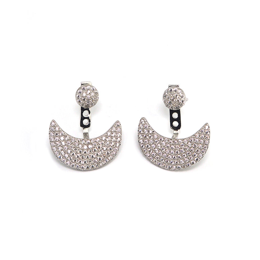 Moon Crescent Pavé CZ Diamond Sterling Silver Earrings