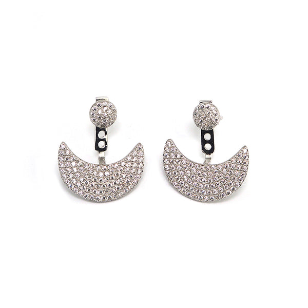 Moon Crescent Pavé CZ Diamond Sterling Silver Earrings