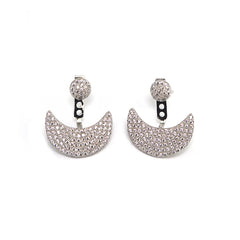 Moon Crescent Pavé CZ Diamond Sterling Silver Earrings