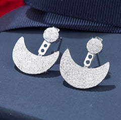 Moon Crescent Pavé CZ Diamond Sterling Silver Earrings