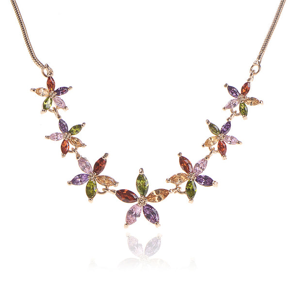 Flower Multi-colour CZ Diamond Necklace