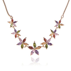 Flower Multi-colour CZ Diamond Necklace