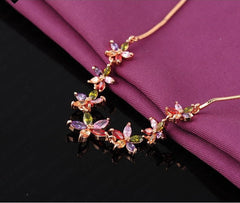 Flower Multi-colour CZ Diamond Necklace