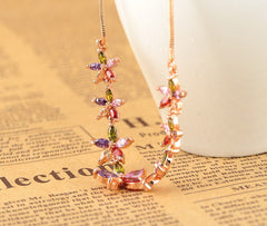 Flower Multi-colour CZ Diamond Necklace