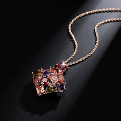 Gorgeous Square-shape Pendant Multi-colour CZ Diamond Necklace