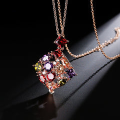 Gorgeous Square-shape Pendant Multi-colour CZ Diamond Necklace