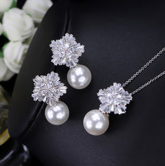 Snowflake Tapered Baguette & Pearl Jewelry Set