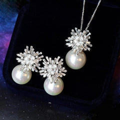 Snowflake Tapered Baguette & Pearl Jewelry Set