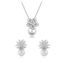 Snowflake Tapered Baguette & Pearl Jewelry Set