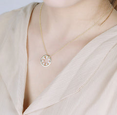 Pearls in Circle Pendant CZ Diamond Sterling Silver Necklace