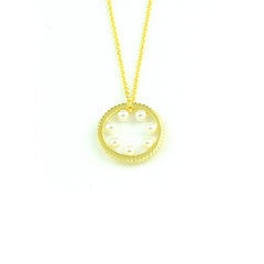 Pearls in Circle Pendant CZ Diamond Sterling Silver Necklace
