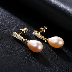 Pearl Drop Pendant CZ Diamond Necklace & Earrings Sterling Silver Jewelry Set
