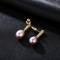 Pearl Drop Pendant CZ Diamond Necklace & Earrings Sterling Silver Jewelry Set