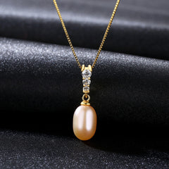 Pearl Drop Pendant CZ Diamond Necklace & Earrings Sterling Silver Jewelry Set