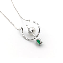 Open Hoop Pearl Pendant CZ Diamond Emerald Sterling Silver Necklace
