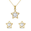 Exquisite Golden Star Pearl Necklace & Earrings Sterling Silver Jewelry Set