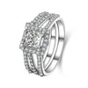 Beautiful Halo Princess Cut SONA Diamond Bridal Ring Set in Sterling Silver