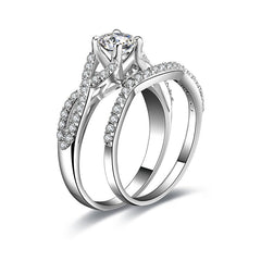 Twisted Round Cut SONA Diamond Bridal Ring Set in Sterling Silver