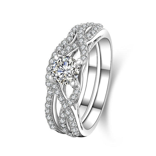 Twisted Round Cut SONA Diamond Bridal Ring Set in Sterling Silver