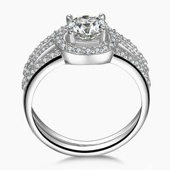 Halo Round Cut SONA Diamond Split Shank Bridal Ring Set in Sterling Silver
