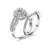MyKay Split Shank Halo Round Cut 1.0ct CZ Diamond Bridal Ring Set in Sterling Silver